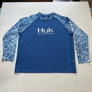 HUK Performance Fishing Shirt Mens XXL Blue Fishing Kryptek Camo L/S Mesh Vented